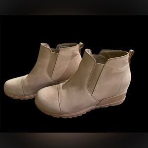 SOREL sand leather wedge booties; size 9.5